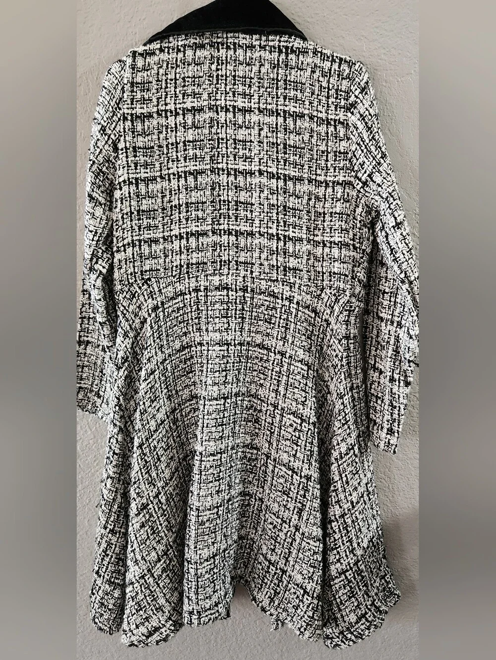 Girls Nannette Black & White Tweed Trench Coat with Velvet Collar